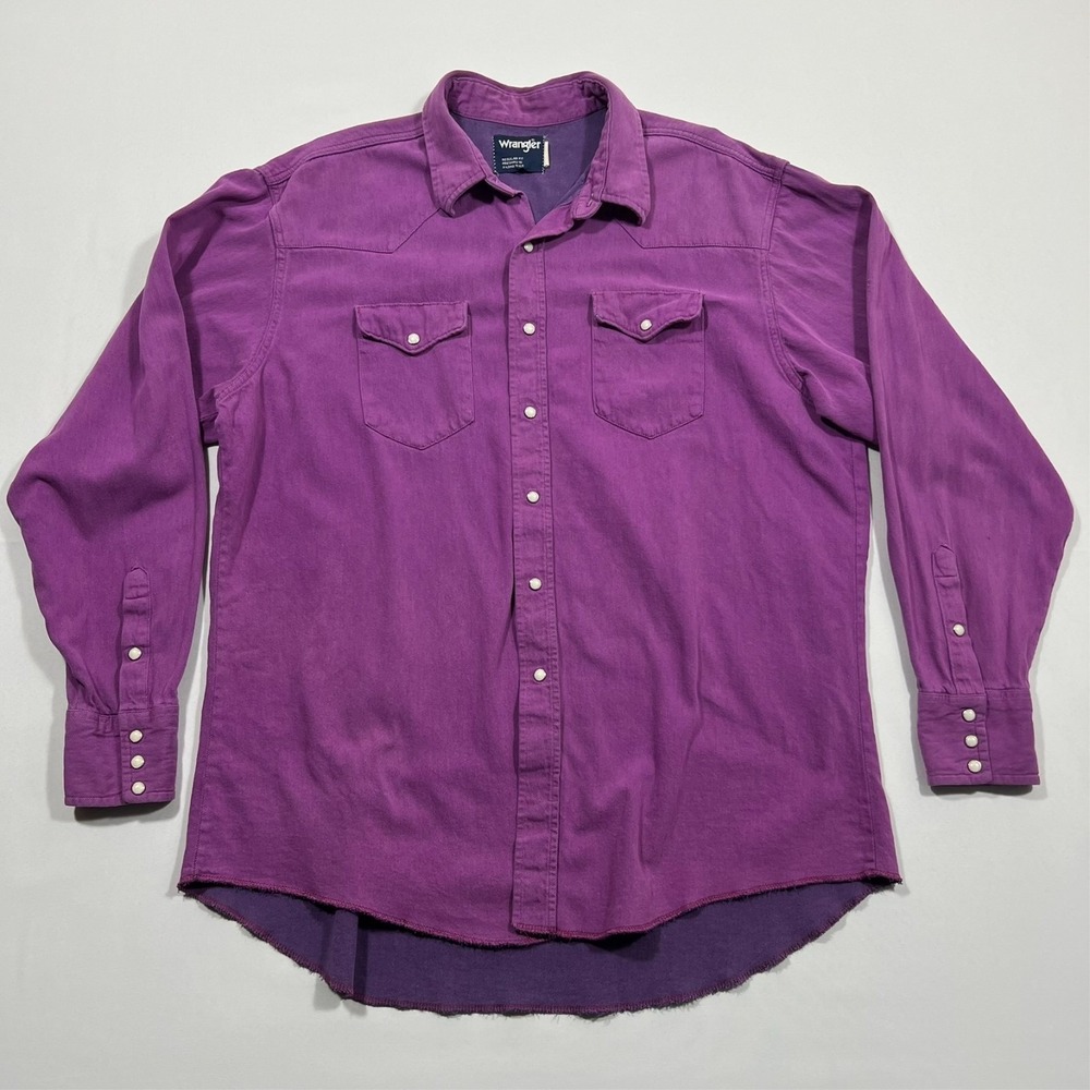 Vintage 90s Wrangler Western Pearl Snap Brushpopperโ X-Long Tails Shirt XL READ